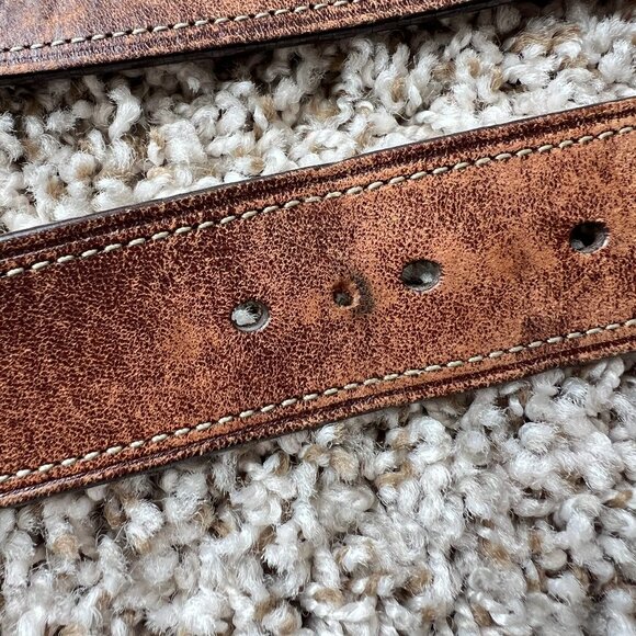 Vintage Coach Distressed Brown Leather Contrast Stitching Mens Belt 42" - Picture 4 of 15
